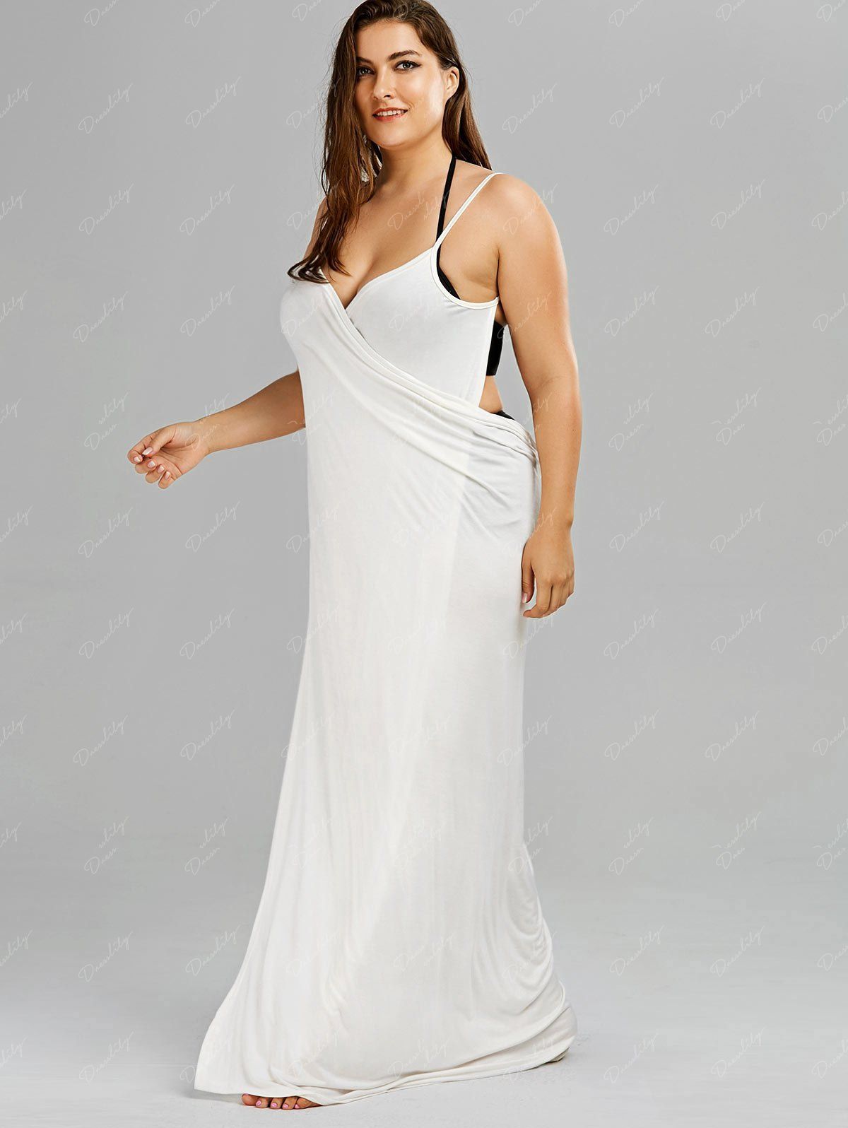 2018 Plus Size Maxi Flowy Beach Cover Up Wrap Dress White Xl In Plus Size Swimwear Online Store 7396