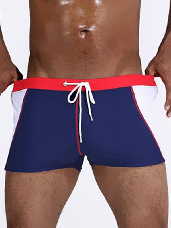 

Color Block Stretch Drawstring Swimming Trunks, Red