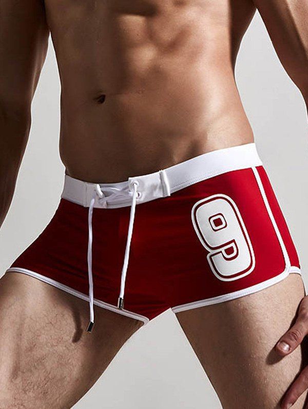 

Figure Print Color Block Swimming Trunks, Red