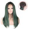 Colormix Long Free Part Silky Straight Lace Front Synthetic Wig - BLACK/GREEN 