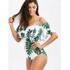 Tropical Off Shoulder Flounce Print Swimsuit - WHITE/GREEN L