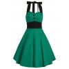 Vintage Halter Contraste A Line Dress - Vert 2XL
