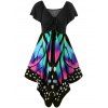 V Neck Butterfly Graphic Dress - BLACK/PINK L