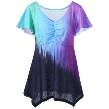 

V Neck Plus Size Ombre Top, Colormix