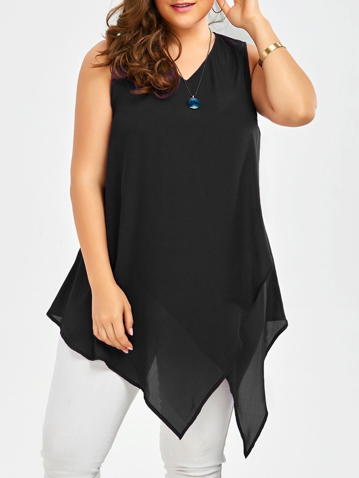 

Plus Size Sleeveless Asymmetric Tank Top, Black