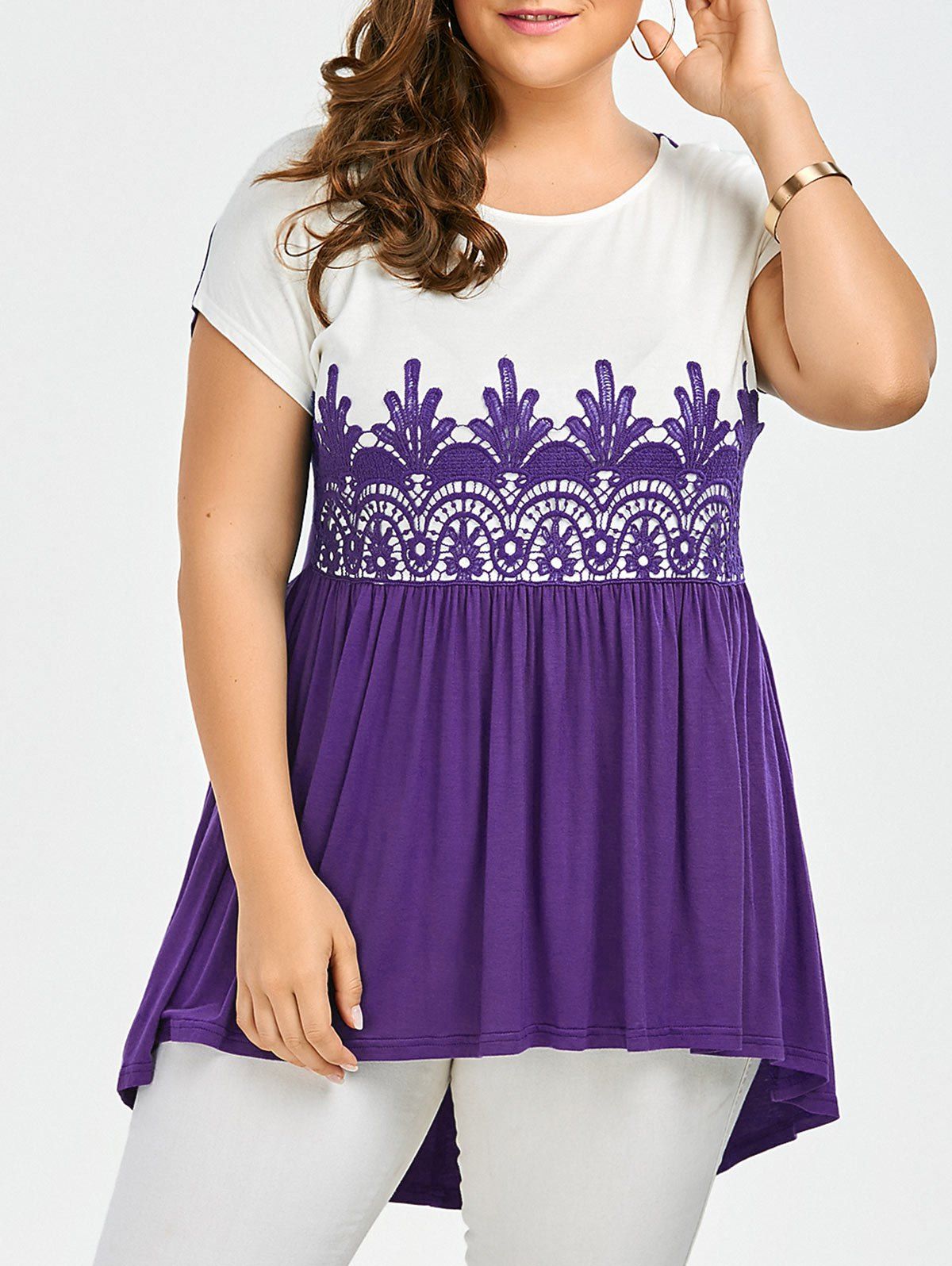 

Lace Insert Plus Size High Low Top, Purple