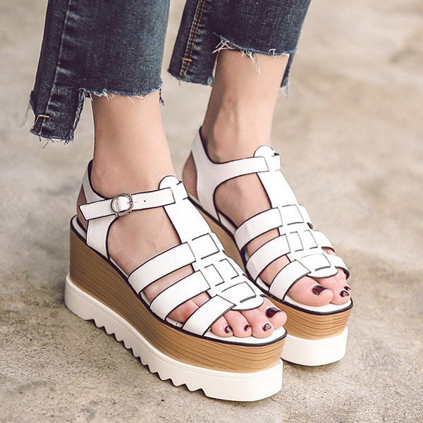 

T Bar Faux Leather Platform Sandals, White