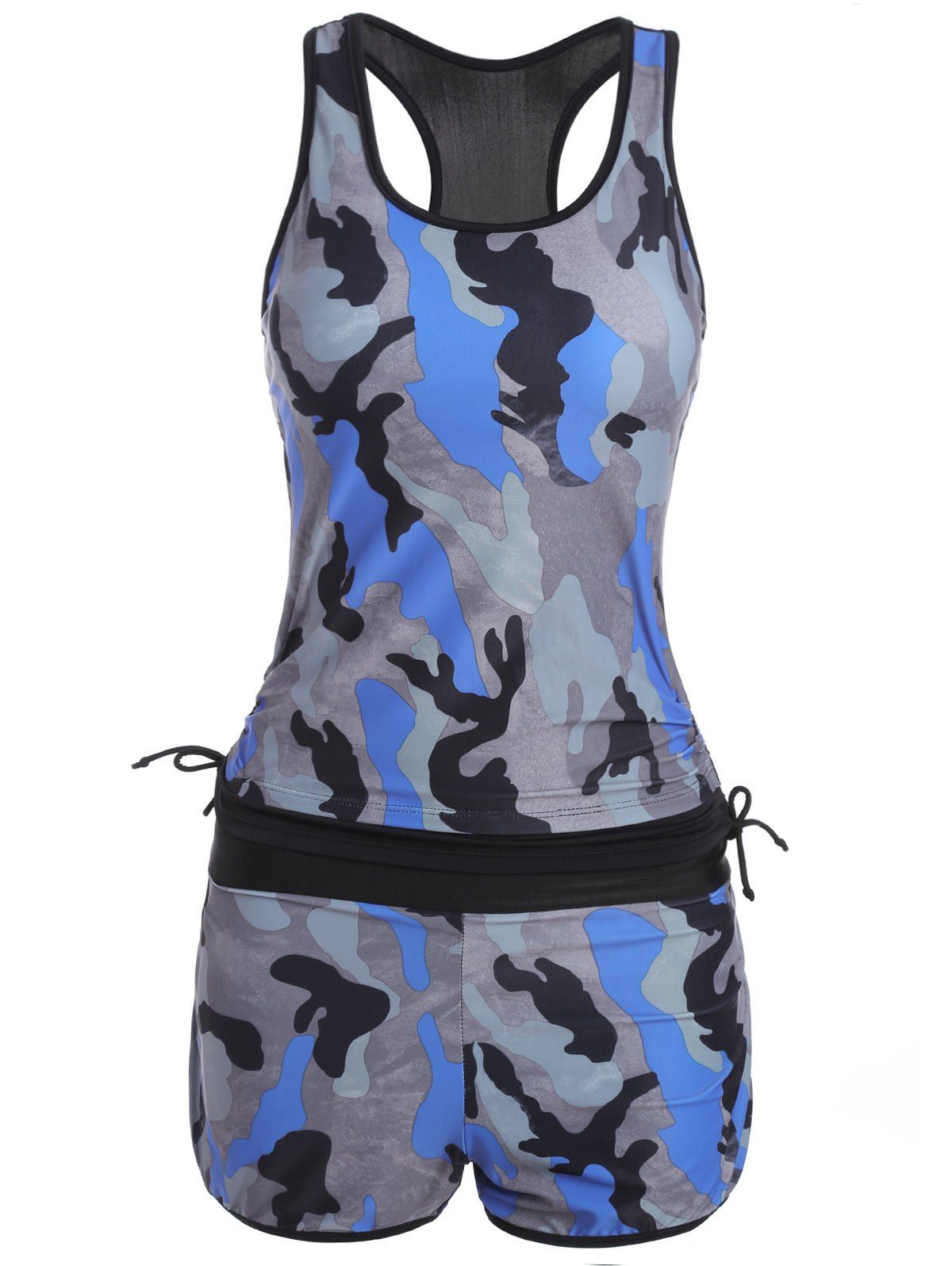 

High Waisted Camo Racerback Sports Tankini Set, Blue