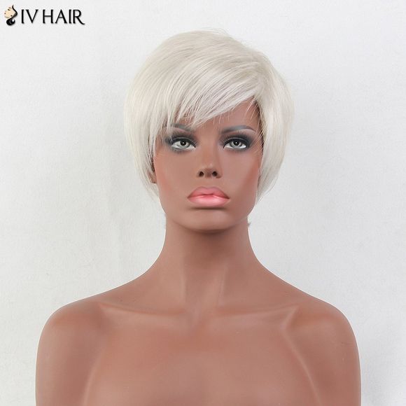Siv Hair Perruque de Cheveux Humains Courte Lisse avec Frange Inclinée - Blanc 