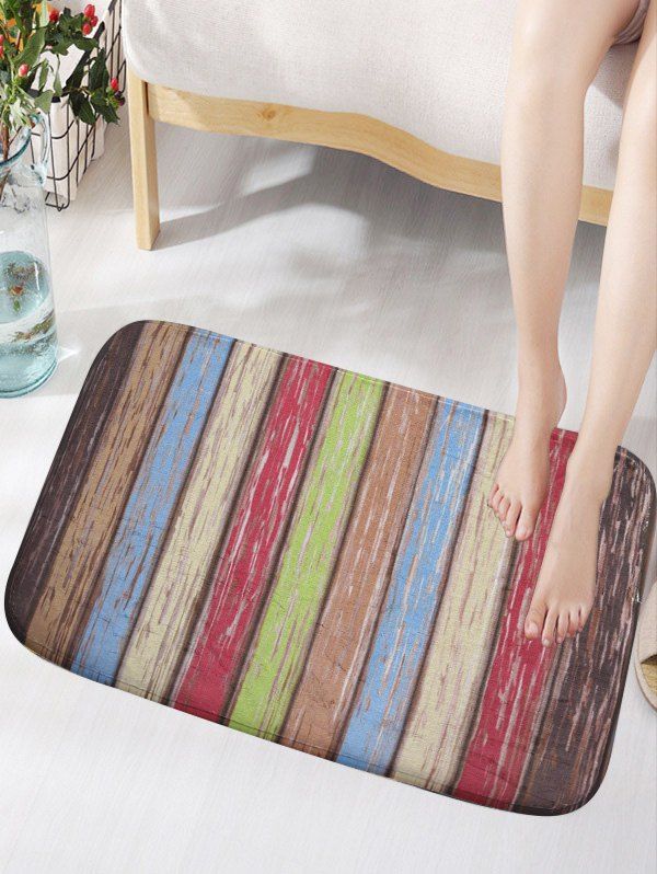 

Flannel Skidproof Rainbow Wood Grain Vintage Door Mat, Colorful