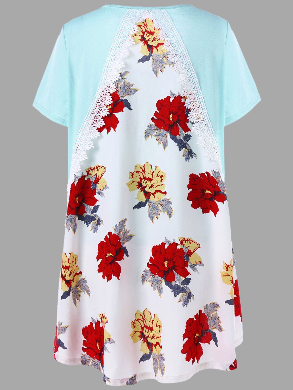 

Plus Size Lace Trim Floral High Low T-shirt, Pinkish blue