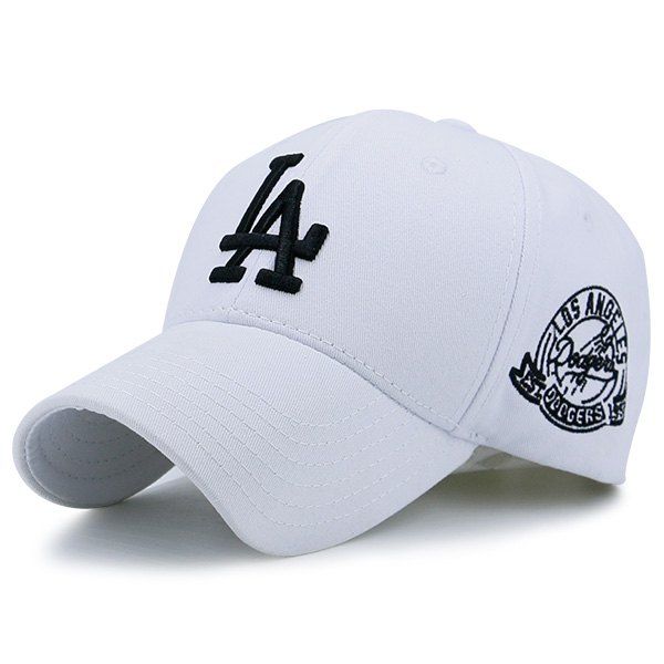 

Baseball Hat with Emblem Letters Embroidery, White and black