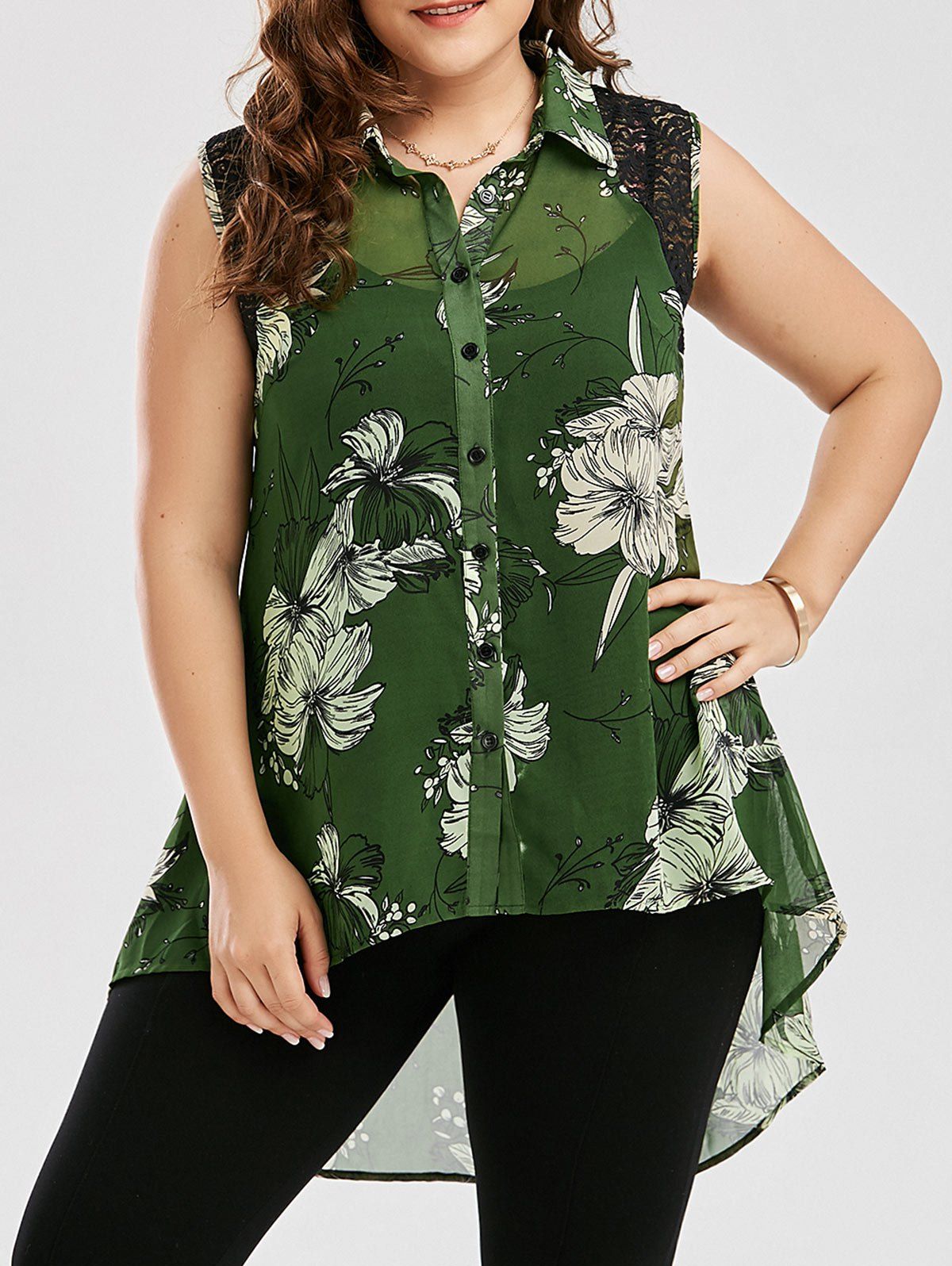 2019 plus size high low floral chiffon blouse