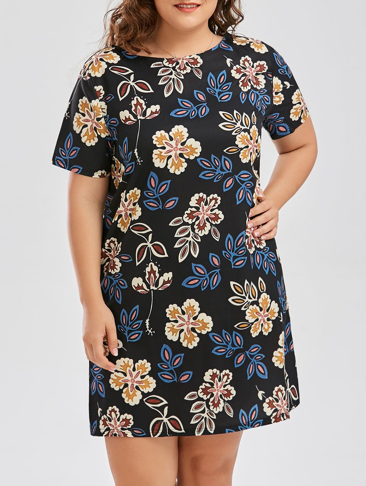 

Knee Length Floral Plus Size Sheath Dress, Black