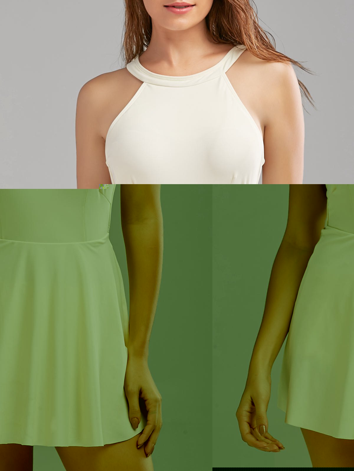 

High Neck Backless Skirted One Piece Swimsuit, Light yellow