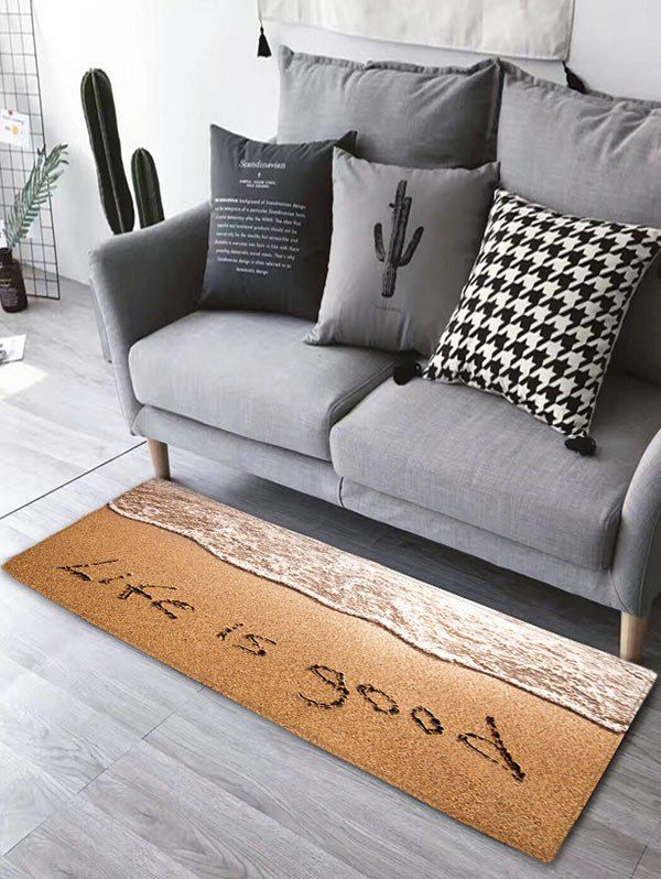 2018 Life Is Good Print Beach Antiskid Bathroom Rug SAND YELLOW In Bath