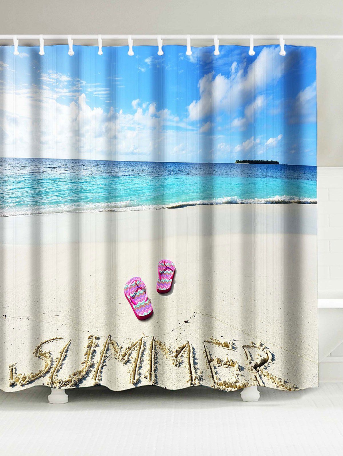 

Beach Slipper Summer Print Shower Curtain, Blue