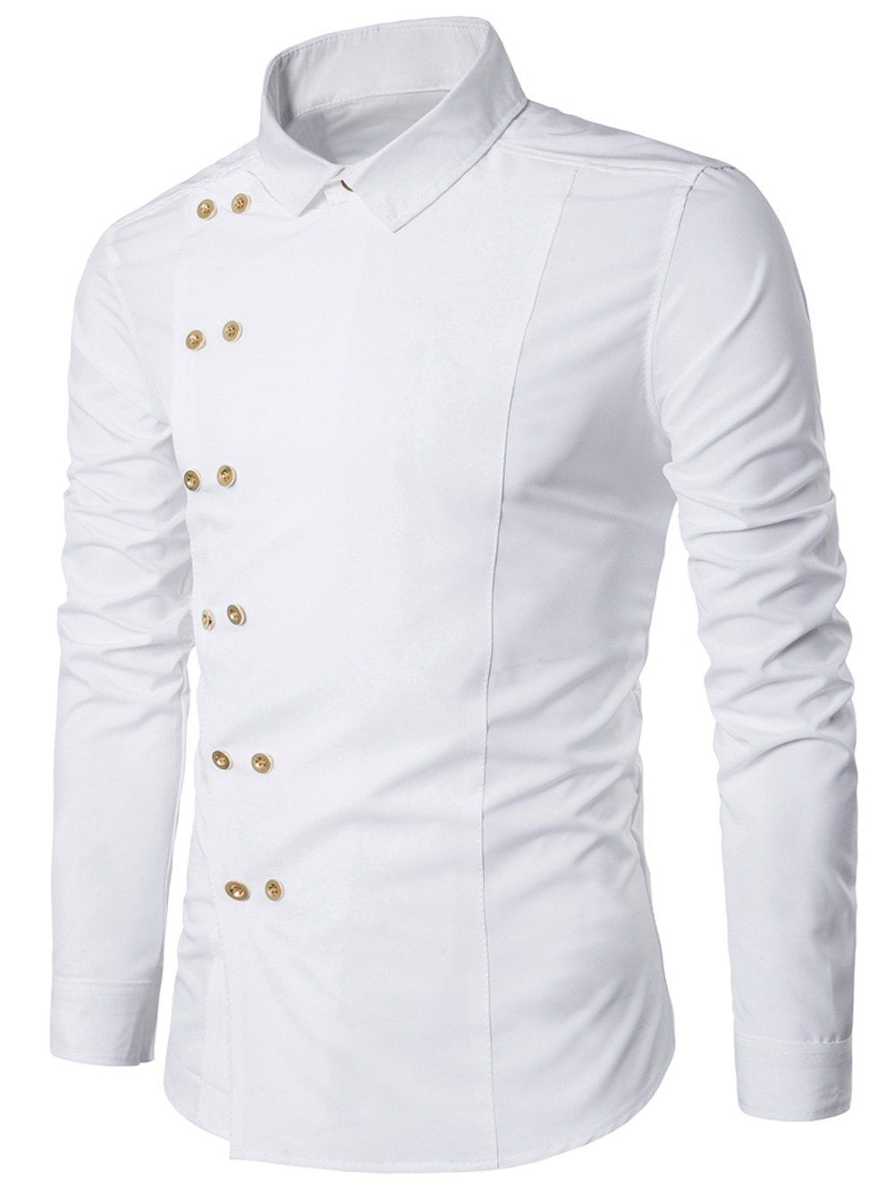 

Turndown Collar Long Sleeve Double Breasted Shirt, White
