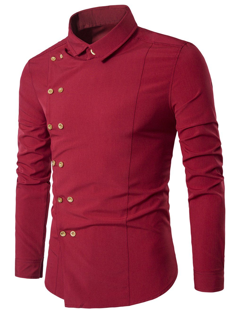 

Turndown Collar Long Sleeve Double Breasted Shirt, Red