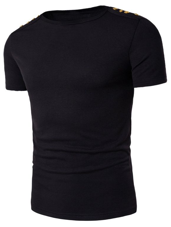 T-shirt à Manches Courtes Embellie avec Bouttons aux Epaules - Noir L