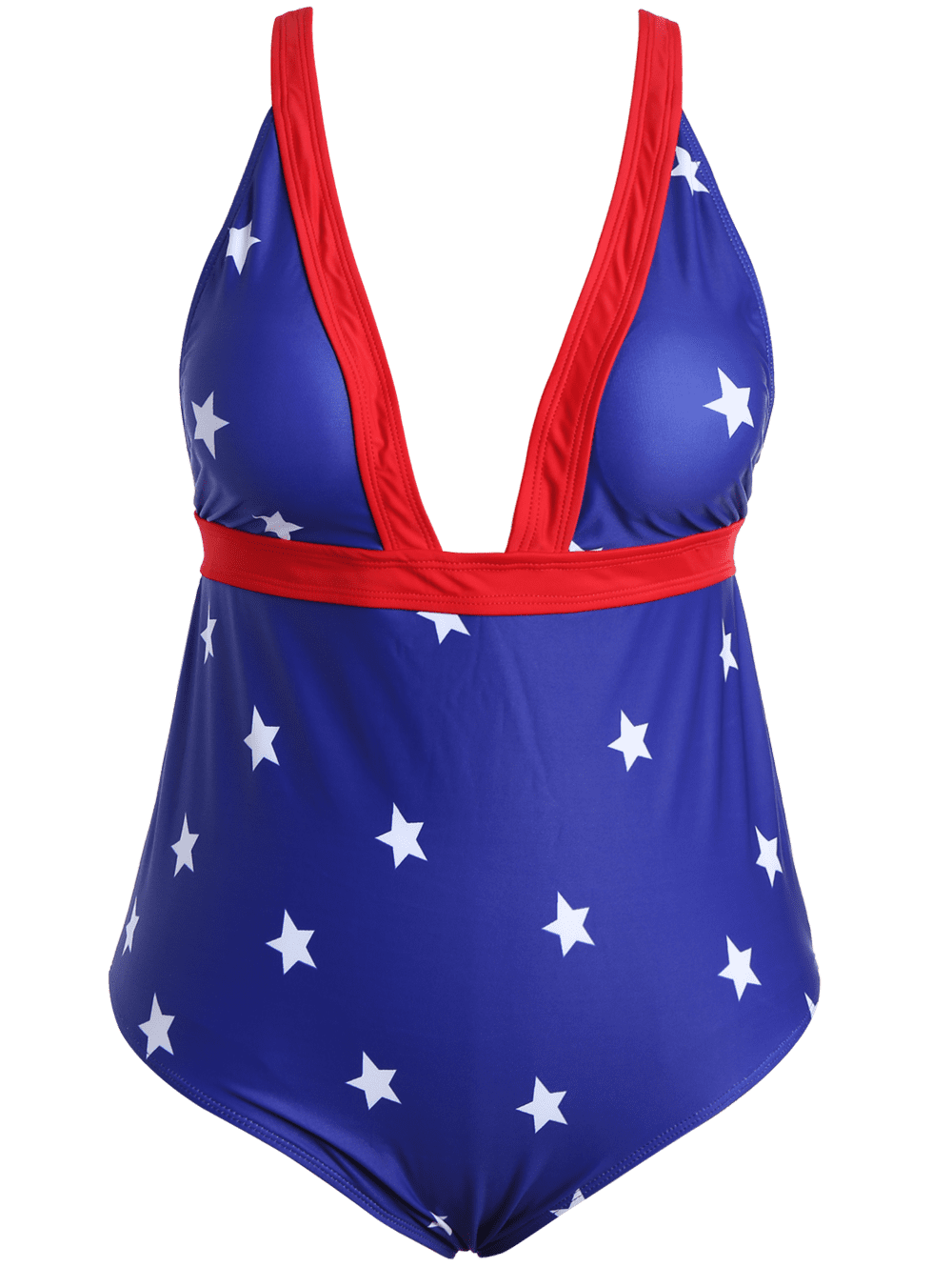 2018 Plus Size MultiWay Patriotic Plunge Star Flag Cheeky One Piece Swimsuit BLUE XL In One