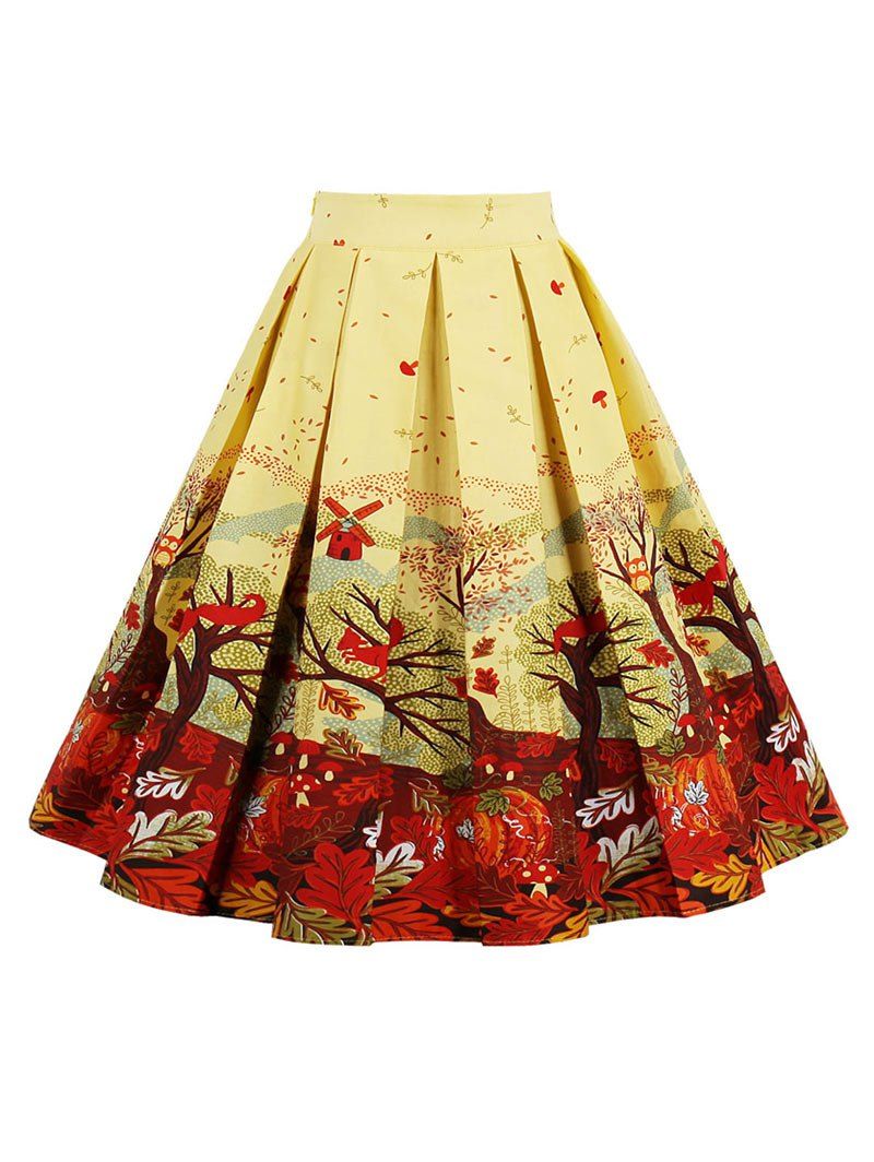 High Waisted Print A Line Skirt - YELLOW S