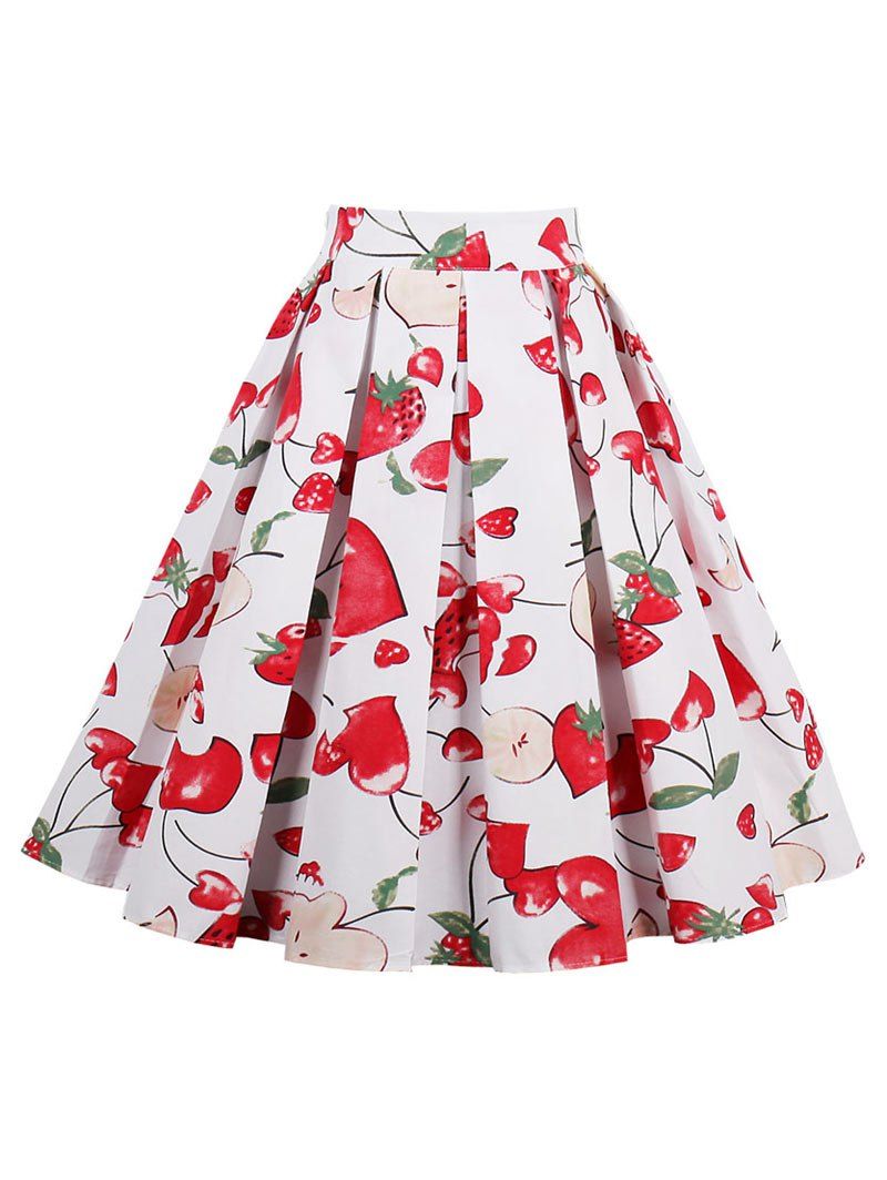 

High Waisted Print A Line Skirt, White
