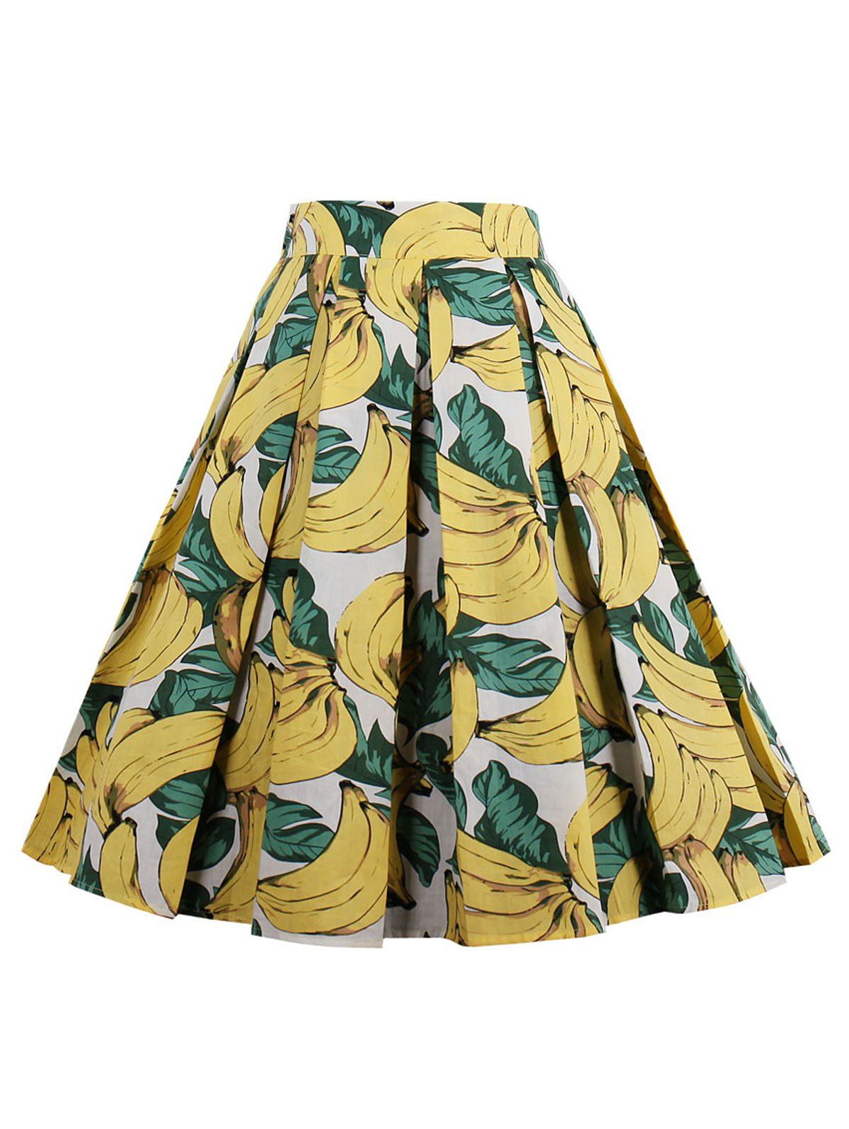 

Printed High Waisted Pleated Skirt, Yellow