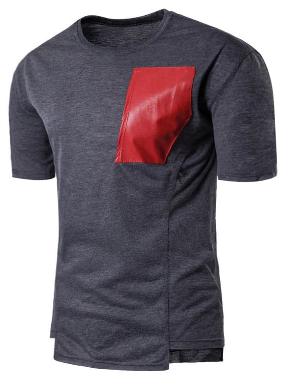 T-shirt Irrégulier à Joint en Similicuir - gris foncé XL