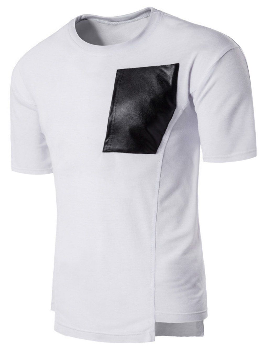 

Irregular Bottom PU Leather Panel T-shirt, White