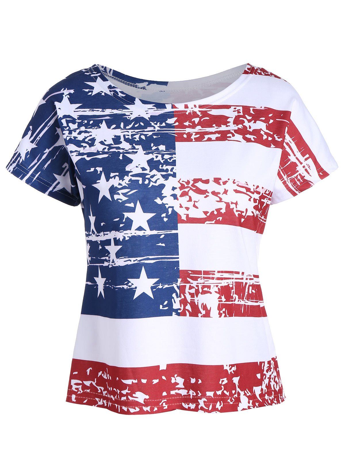[17% OFF] 2021 Backless Distressed American Flag Print T-Shirt In ...