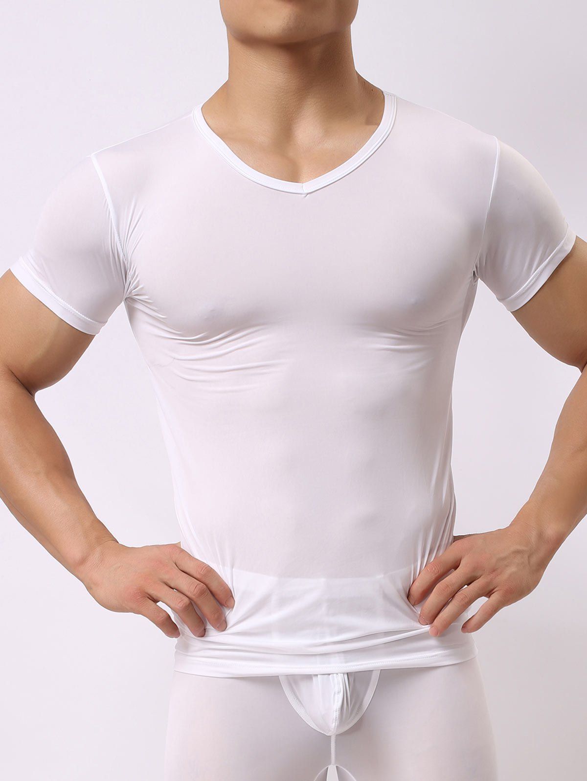

V Neck High Stretch T-shirt, White