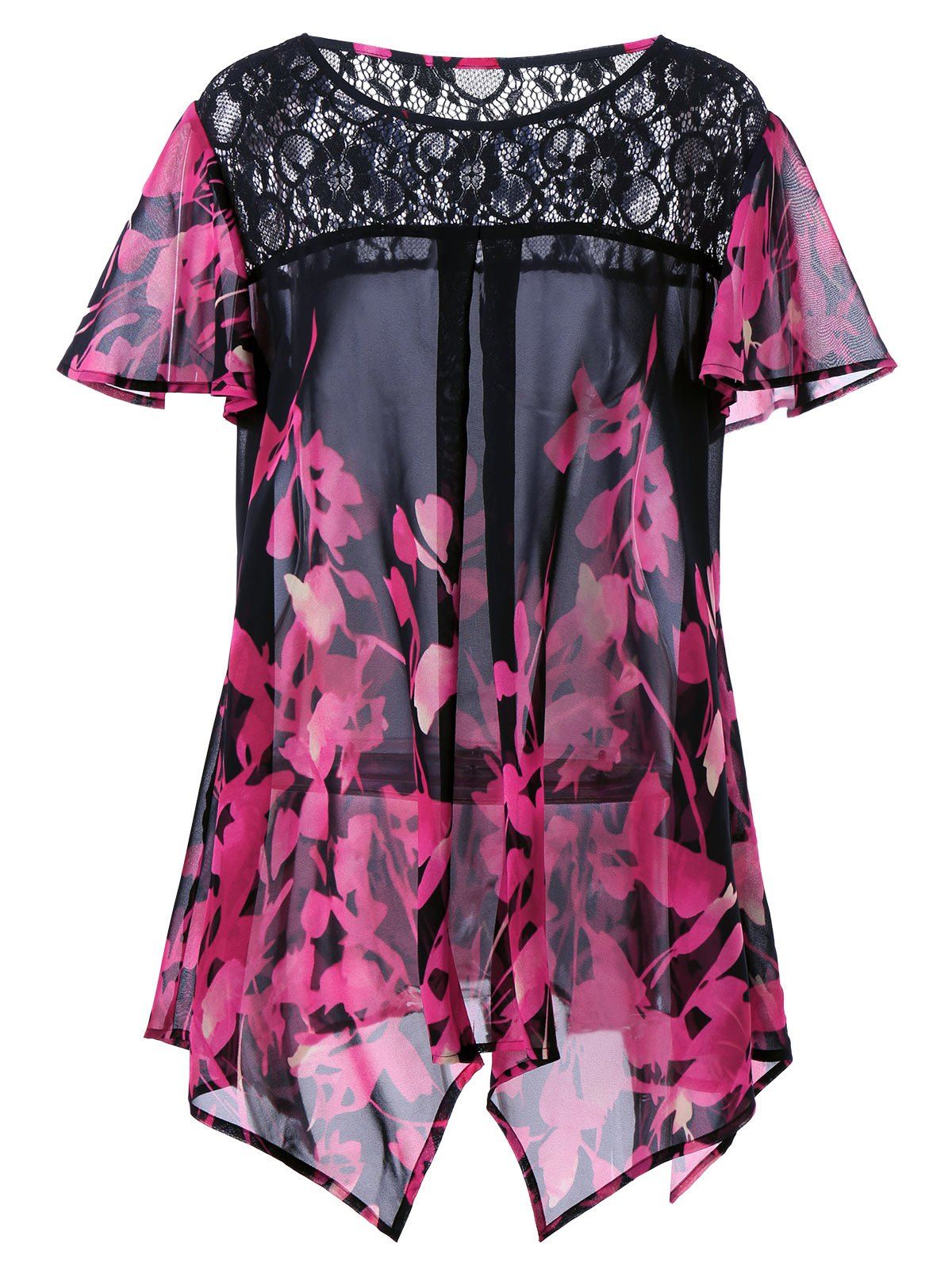 

Plus Size Lace Trim Front Slit Blouse, Tutti frutti