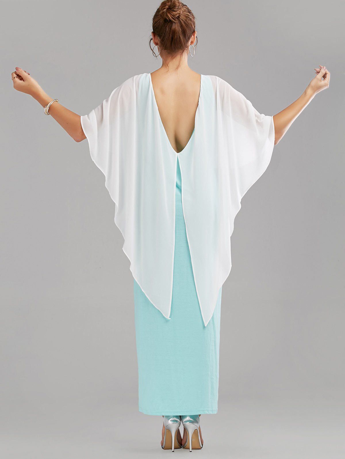 

Open Back Cape Style Overlay Maxi Dress, Light blue