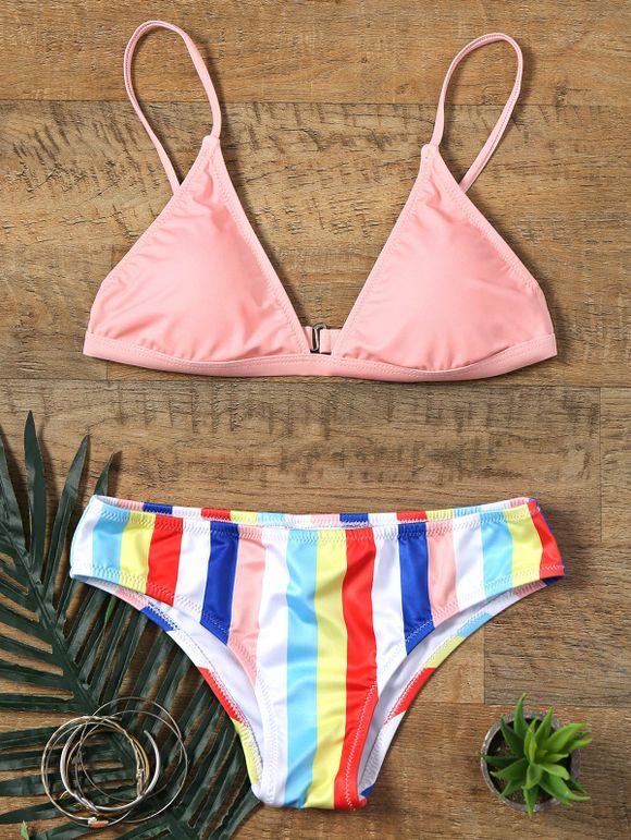 Rainbow Striped Print Skimpy Bikini - multicolore 2XL