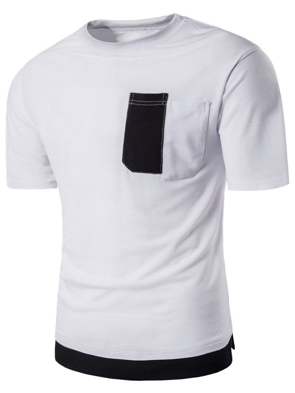 

Crew Neck Novelty Pocket Color Block Panel T-shirt, White
