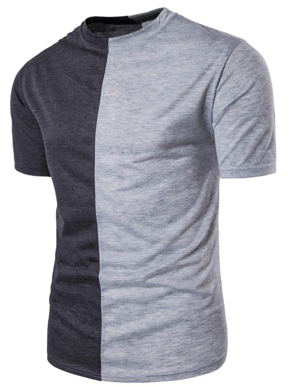 

Crew Neck Short Sleeve Color Block Panel T-shirt, Light gray