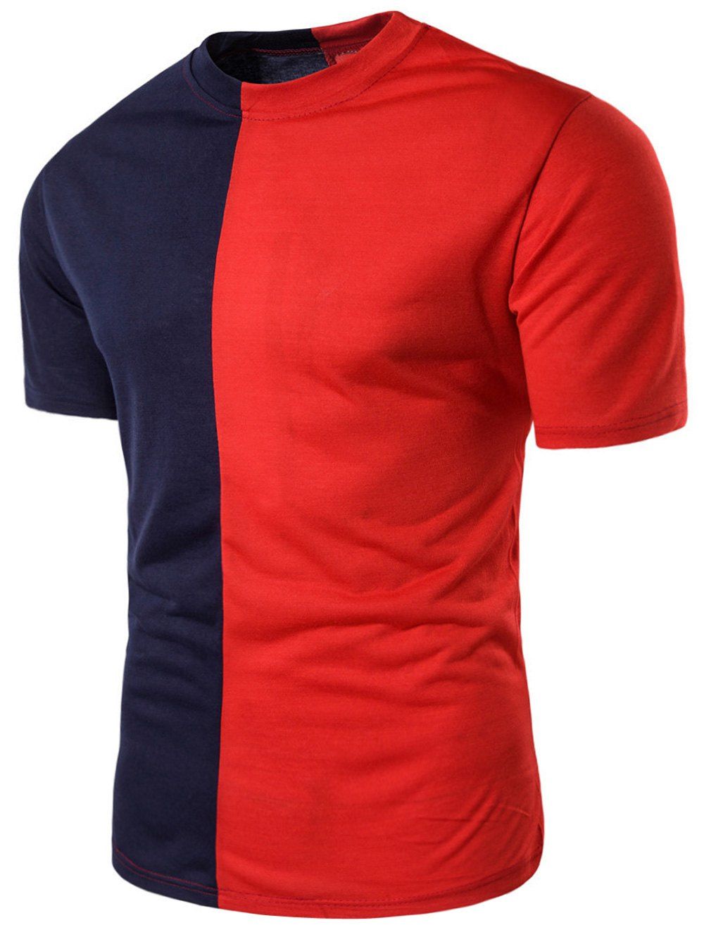

Crew Neck Short Sleeve Color Block Panel T-shirt, Cadetblue