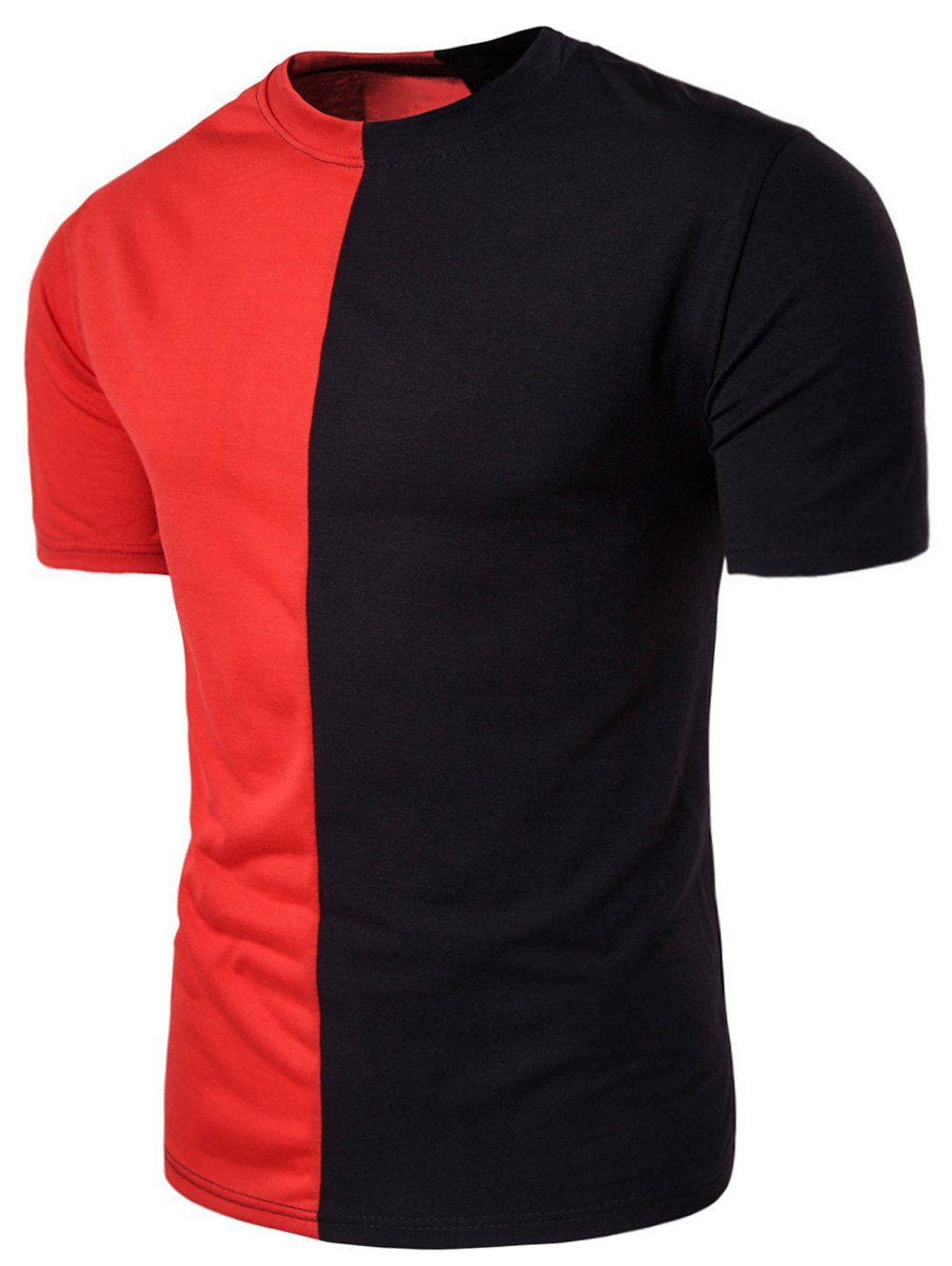 [41% OFF] 2021 Crew Neck Short Sleeve Color Block Panel T-shirt In RED ...