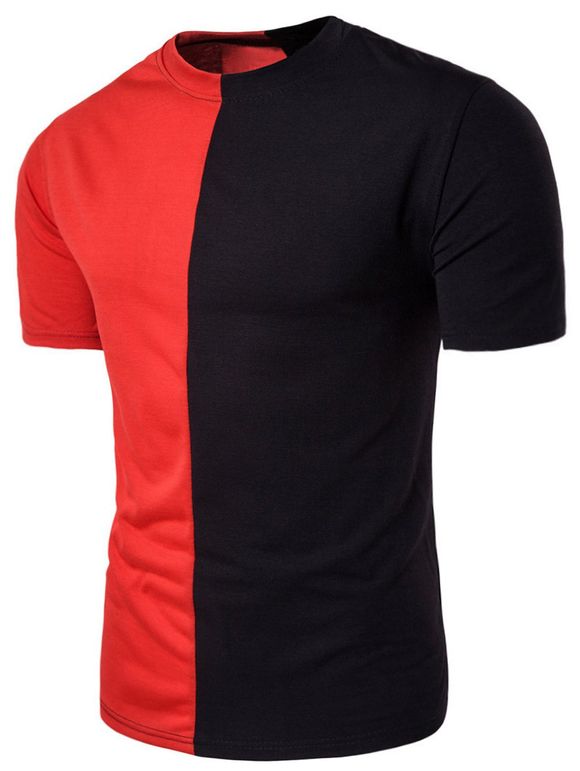 T-shirt Ras du Cou à Manches Courtes - Rouge et Noir 2XL