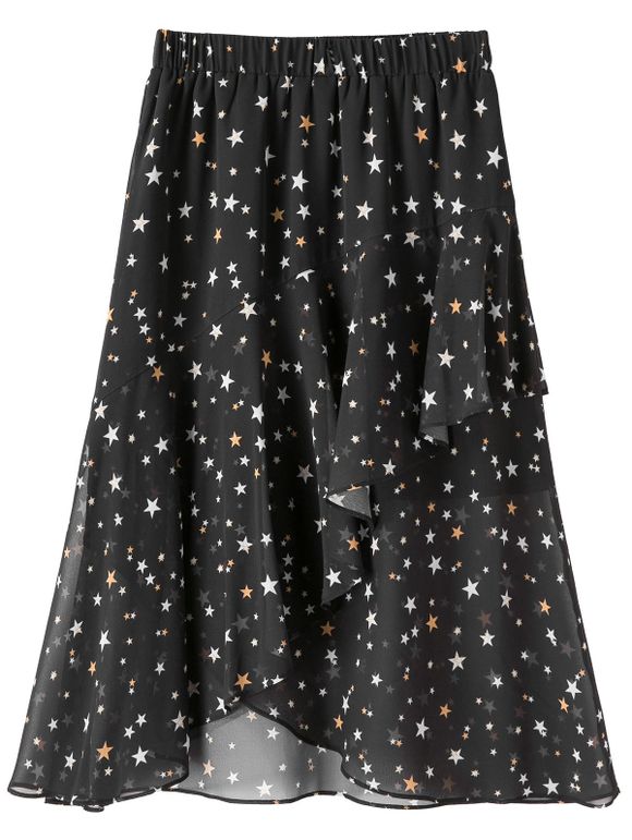Jupe Mi-longue à Imprimé étoile en Mousseline Grande Taille - Noir 4XL