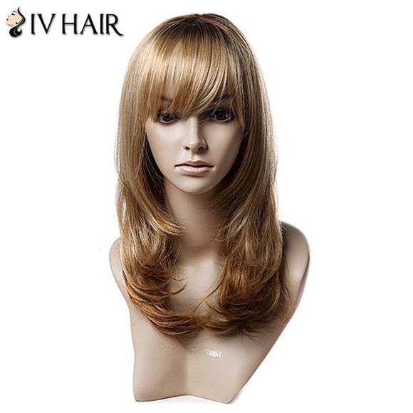 Long incliné Bang Layered Tail Adduction Straight Colormix perruque synthétique - multicolore 