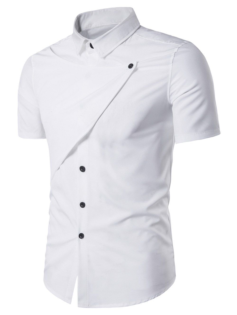 

Turndown Collar Short Sleeve Novelty Placket Shirt, White