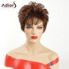 Adulte court oblique Bang Layered Natural Straight Synthetic Wig - Brun Doré 