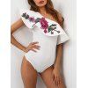 One Shoulder Flounce Embroidered Bodysuit - WHITE S