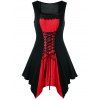 Robe Lacée Sans Manches à Détail en Dentelle Grande Taille - Rouge et Noir 5XL