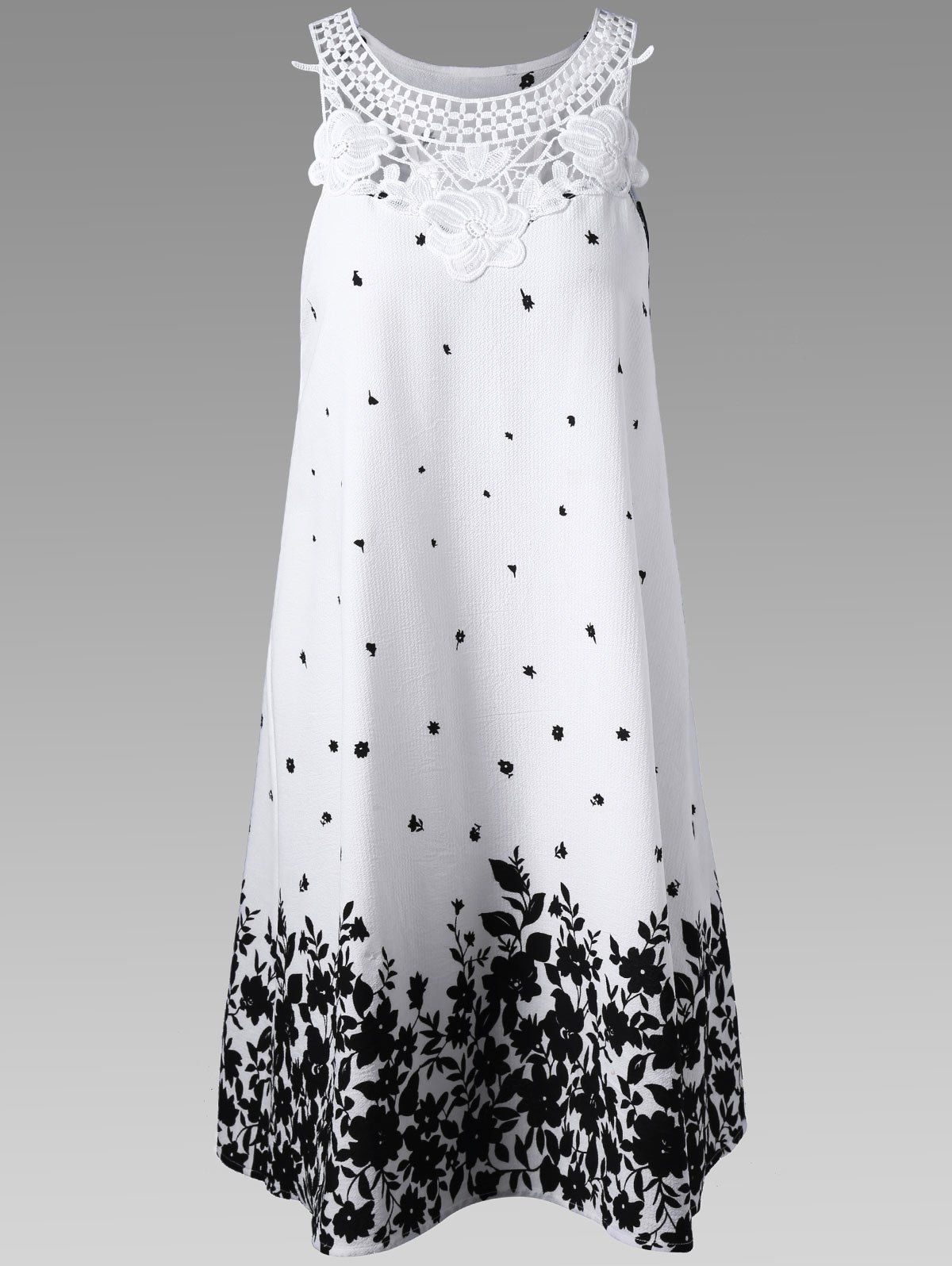 

Lace Trim Racerback Floral Tent Dress, White and black