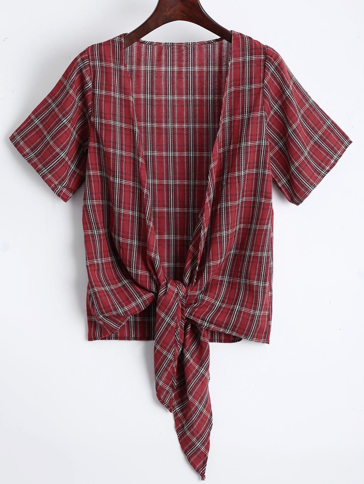 

Asymmetrical Plaid Knot Top, Red