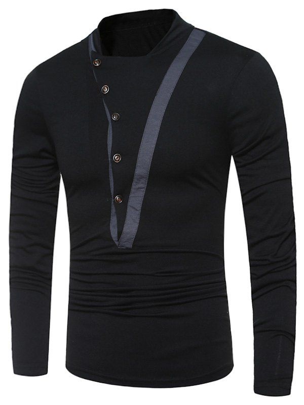 

Selvedge Embellished Irregular Buttons T-shirt, Black
