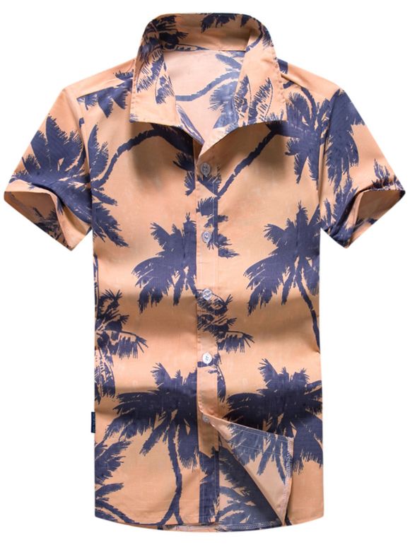 Chemise Hawaïenne Imprimée de Cocotier et à Manches Courtes - Orange L